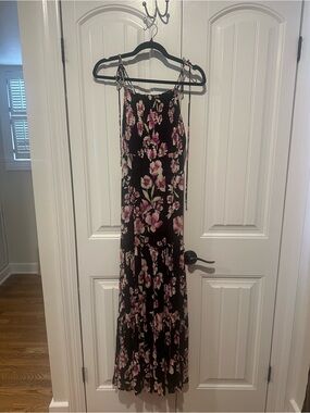 Free People Black Maxi Dress with Pink Floral Detail